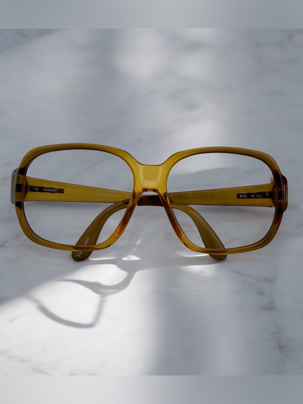 Vintage MARWITZ Oversized Amber Frames 60-16D Square Oval Germany No Lenses